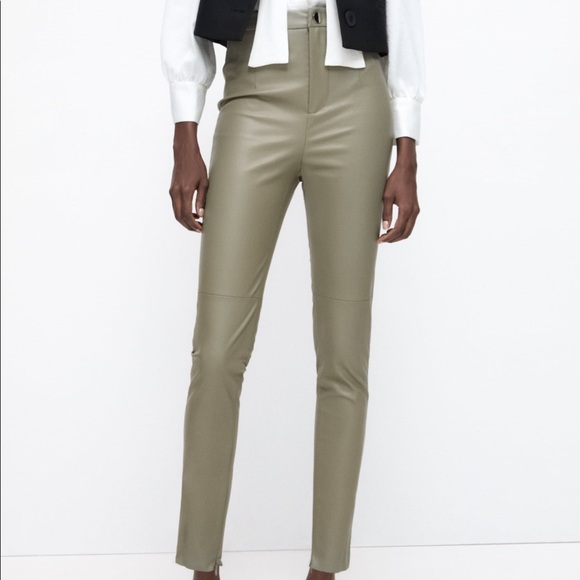 FAUX LEATHER LEGGINGS SAGE GREEN - Picture 1 of 4